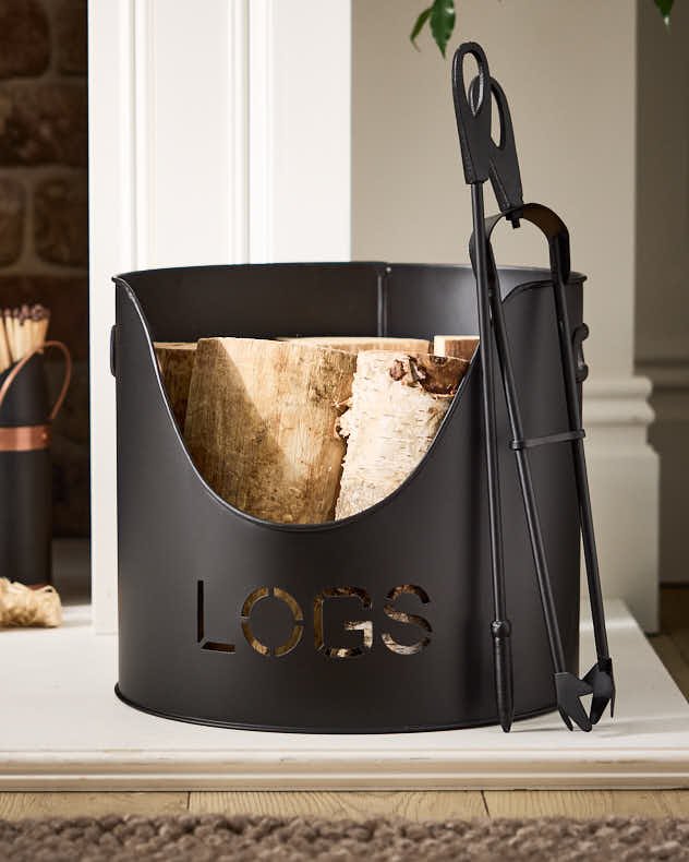 Dibor Black Country Logs Bucket with Poker and Tongs
