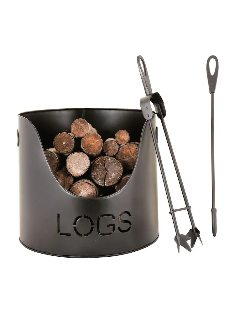 Dibor Black Country Logs Bucket with Poker and Tongs