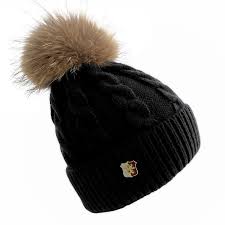 Breeze Up GC Knit Hat with Detachable Fur Pom Black
