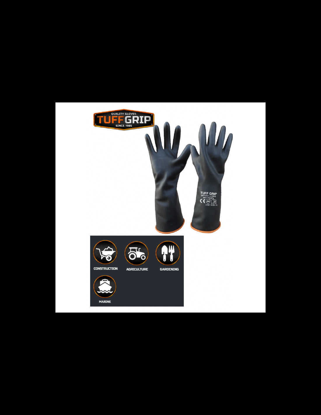 Dry Fit-Long 14" Rubber Gauntlet Gloves Tuffgrip Size 9 Large