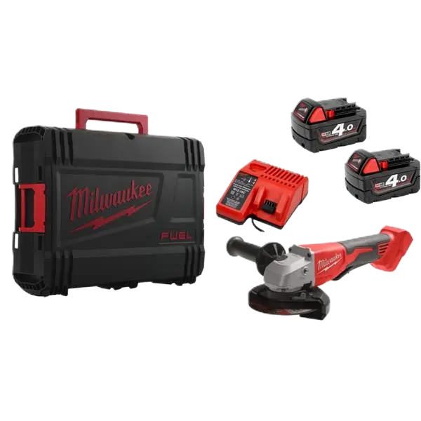 Milwaukee M18FSAGV115XPDB-0 115mm Fuel Angle Grinder, 2x 5.0Ah Batts, Charger, Hd Box