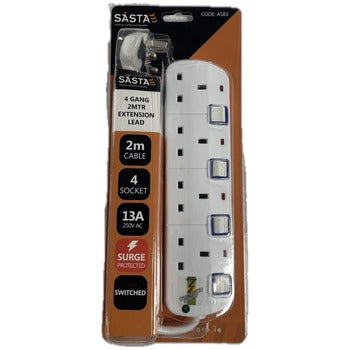 2m 4 Gang Switched Extension Lead with Surge Protection