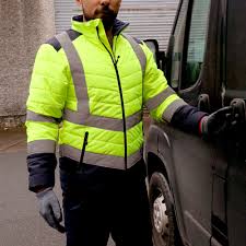 Cargo Hi Viz Puffer Jacket Two Toned Yellow