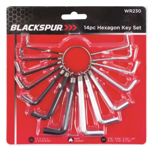 Blackspur 14 Piece Hexagon Key Set – Metric and AF Sizes for DIY and Professional Use